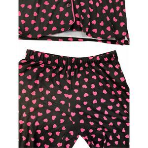 $78 Kate Spade SOFT Black/Pink HEARTS 2 Pc Top & Jogger Pants Pajama Set Small S